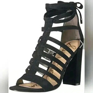 Sam Edelman Black Suede Yarina Heeled Lace up Heels Size 10